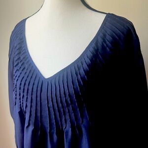 Pleione | Top | XL | Blue | Pintuck pleat vneck. butterfly sleeve, elastic waist